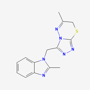 molecular formula C14H14N6S B4625346 6-methyl-3-[(2-methyl-1H-benzimidazol-1-yl)methyl]-7H-[1,2,4]triazolo[3,4-b][1,3,4]thiadiazine 