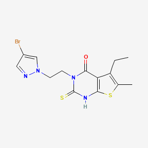 molecular formula C14H15BrN4OS2 B4625422 3-[2-(4-bromo-1H-pyrazol-1-yl)ethyl]-5-ethyl-2-mercapto-6-methylthieno[2,3-d]pyrimidin-4(3H)-one 