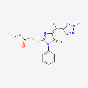 molecular formula C18H18N4O3S B4625605 ethyl ({4-[(1-methyl-1H-pyrazol-4-yl)methylene]-5-oxo-1-phenyl-4,5-dihydro-1H-imidazol-2-yl}thio)acetate 