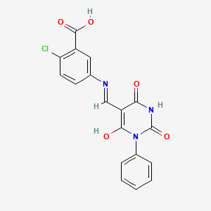 molecular formula C18H12ClN3O5 B4625629 2-chloro-5-{[(2,4,6-trioxo-1-phenyltetrahydro-5(2H)-pyrimidinylidene)methyl]amino}benzoic acid 