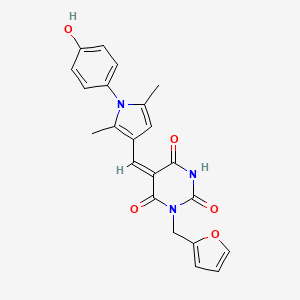 molecular formula C22H19N3O5 B4625632 1-(2-furylmethyl)-5-{[1-(4-hydroxyphenyl)-2,5-dimethyl-1H-pyrrol-3-yl]methylene}-2,4,6(1H,3H,5H)-pyrimidinetrione 