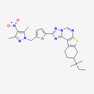 molecular formula C26H29N7O3S B4625694 2-{5-[(3,5-二甲基-4-硝基-1H-吡唑-1-基)甲基]-2-呋喃基}-9-(1,1-二甲基丙基)-8,9,10,11-四氢[1]苯并噻吩并[3,2-e][1,2,4]三唑并[1,5-c]嘧啶 