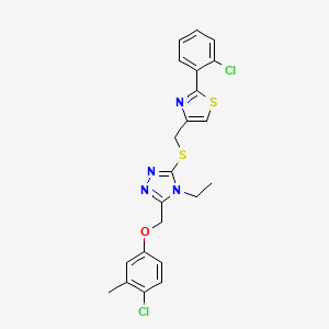 molecular formula C22H20Cl2N4OS2 B4625713 3-[(4-chloro-3-methylphenoxy)methyl]-5-({[2-(2-chlorophenyl)-1,3-thiazol-4-yl]methyl}thio)-4-ethyl-4H-1,2,4-triazole 