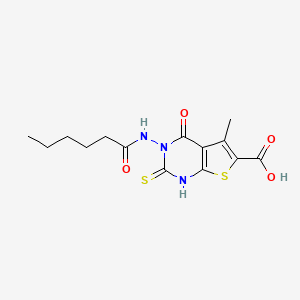 molecular formula C14H17N3O4S2 B4625843 3-(hexanoylamino)-2-mercapto-5-methyl-4-oxo-3,4-dihydrothieno[2,3-d]pyrimidine-6-carboxylic acid 