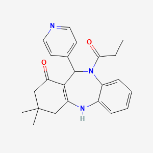 molecular formula C23H25N3O2 B4625853 3,3-dimethyl-10-propionyl-11-(4-pyridinyl)-2,3,4,5,10,11-hexahydro-1H-dibenzo[b,e][1,4]diazepin-1-one 