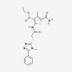 molecular formula C20H21N5O4S2 B4625902 ethyl 5-(aminocarbonyl)-4-methyl-2-({[(4-methyl-5-phenyl-4H-1,2,4-triazol-3-yl)thio]acetyl}amino)-3-thiophenecarboxylate 