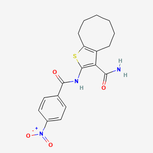 molecular formula C18H19N3O4S B4625952 2-[(4-硝基苯甲酰)氨基]-4,5,6,7,8,9-六氢环辛[b]噻吩-3-甲酰胺 