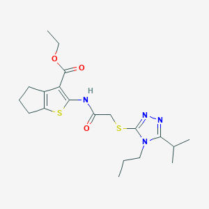 molecular formula C20H28N4O3S2 B4626044 ethyl 2-({[(5-isopropyl-4-propyl-4H-1,2,4-triazol-3-yl)thio]acetyl}amino)-5,6-dihydro-4H-cyclopenta[b]thiophene-3-carboxylate 