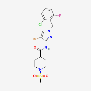 molecular formula C17H19BrClFN4O3S B4626097 N-[4-溴-1-(2-氯-6-氟苄基)-1H-吡唑-3-基]-1-(甲磺酰基)-4-哌啶甲酰胺 