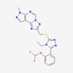 molecular formula C19H17F2N9OS B4626136 2-[{（5-［2-（二氟甲氧基）苯基］-4-乙基-4H-1,2,4-三唑-3-基}硫代）甲基]-7-甲基-7H-吡唑并[4,3-e][1,2,4]三唑并[1,5-c]嘧啶 