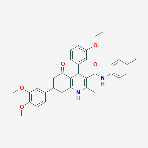 molecular formula C34H36N2O5 B4626213 7-(3,4-dimethoxyphenyl)-4-(3-ethoxyphenyl)-2-methyl-N-(4-methylphenyl)-5-oxo-1,4,5,6,7,8-hexahydro-3-quinolinecarboxamide 