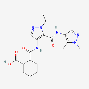 molecular formula C19H26N6O4 B4626216 2-{[(5-{[(1,5-dimethyl-1H-pyrazol-4-yl)amino]carbonyl}-1-ethyl-1H-pyrazol-4-yl)amino]carbonyl}cyclohexanecarboxylic acid 