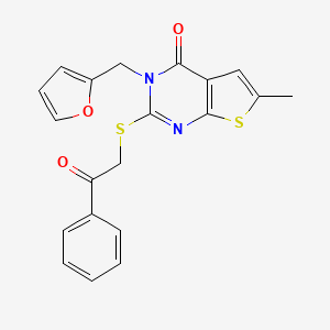 molecular formula C20H16N2O3S2 B4626309 3-(2-furylmethyl)-6-methyl-2-[(2-oxo-2-phenylethyl)thio]thieno[2,3-d]pyrimidin-4(3H)-one 