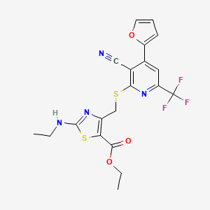 molecular formula C20H17F3N4O3S2 B4626328 4-({[3-氰基-4-(2-呋喃基)-6-(三氟甲基)-2-吡啶基]硫代}甲基)-2-(乙胺基)-1,3-噻唑-5-羧酸乙酯 