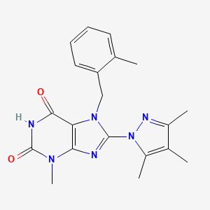 molecular formula C20H22N6O2 B4626340 3-methyl-7-(2-methylbenzyl)-8-(3,4,5-trimethyl-1H-pyrazol-1-yl)-3,7-dihydro-1H-purine-2,6-dione 