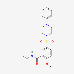 molecular formula C20H25N3O4S B4626495 N-ethyl-2-methoxy-5-[(4-phenyl-1-piperazinyl)sulfonyl]benzamide 