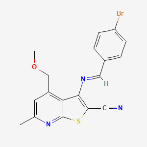 molecular formula C18H14BrN3OS B4626685 3-[(4-bromobenzylidene)amino]-4-(methoxymethyl)-6-methylthieno[2,3-b]pyridine-2-carbonitrile 