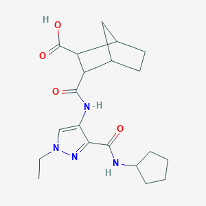 molecular formula C20H28N4O4 B4626747 3-[({3-[(cyclopentylamino)carbonyl]-1-ethyl-1H-pyrazol-4-yl}amino)carbonyl]bicyclo[2.2.1]heptane-2-carboxylic acid 