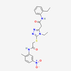 molecular formula C23H26N6O4S B4626943 2-[(4-ethyl-5-{2-[(2-ethylphenyl)amino]-2-oxoethyl}-4H-1,2,4-triazol-3-yl)thio]-N-(2-methyl-5-nitrophenyl)acetamide 