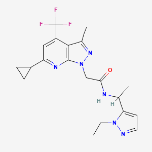 molecular formula C20H23F3N6O B4627070 2-[6-cyclopropyl-3-methyl-4-(trifluoromethyl)-1H-pyrazolo[3,4-b]pyridin-1-yl]-N-[1-(1-ethyl-1H-pyrazol-5-yl)ethyl]acetamide 