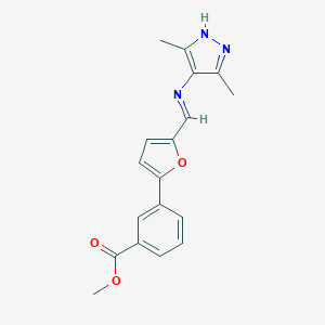 molecular formula C18H17N3O3 B462708 methyl 3-[5-[(3,5-dimethyl-1H-pyrazol-4-yl)iminomethyl]furan-2-yl]benzoate CAS No. 347874-67-3
