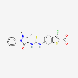 molecular formula C22H19ClN4O3S2 B4627112 methyl 3-chloro-6-({[(1,5-dimethyl-3-oxo-2-phenyl-2,3-dihydro-1H-pyrazol-4-yl)amino]carbonothioyl}amino)-1-benzothiophene-2-carboxylate 