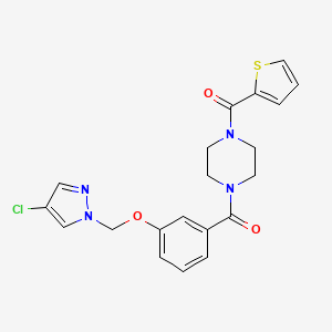 molecular formula C20H19ClN4O3S B4627137 1-{3-[(4-氯-1H-吡唑-1-基)甲氧基]苯甲酰}-4-(2-噻吩甲酰基)哌嗪 
