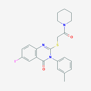6-iodo-3-(3-methylphenyl)-2-{[2-oxo-2-(1-piperidinyl)ethyl]thio}-4(3H)-quinazolinone