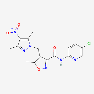 molecular formula C16H15ClN6O4 B4627203 N-(5-chloro-2-pyridinyl)-4-[(3,5-dimethyl-4-nitro-1H-pyrazol-1-yl)methyl]-5-methyl-3-isoxazolecarboxamide 