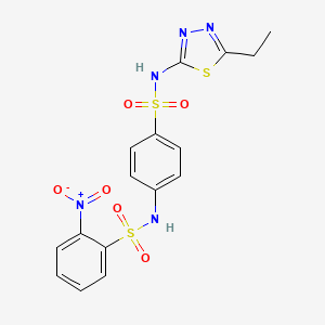 molecular formula C16H15N5O6S3 B4627350 N-(4-{[(5-乙基-1,3,4-噻二唑-2-基)氨基]磺酰基}苯基)-2-硝基苯磺酰胺 