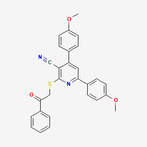 molecular formula C28H22N2O3S B4627419 4,6-bis(4-methoxyphenyl)-2-[(2-oxo-2-phenylethyl)thio]nicotinonitrile 
