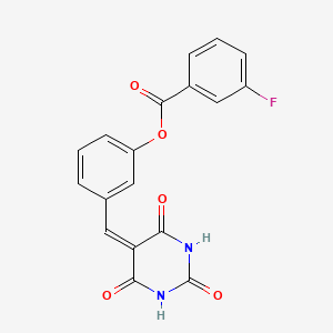 molecular formula C18H11FN2O5 B4627543 3-[(2,4,6-trioxotetrahydro-5(2H)-pyrimidinylidene)methyl]phenyl 3-fluorobenzoate 