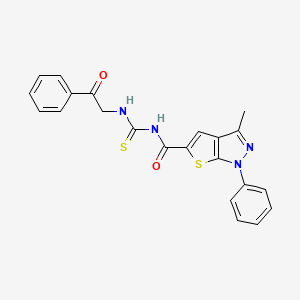 molecular formula C22H18N4O2S2 B4627556 3-methyl-N-{[(2-oxo-2-phenylethyl)amino]carbonothioyl}-1-phenyl-1H-thieno[2,3-c]pyrazole-5-carboxamide 
