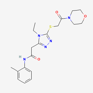 molecular formula C19H25N5O3S B4627595 2-(4-ethyl-5-{[2-(4-morpholinyl)-2-oxoethyl]thio}-4H-1,2,4-triazol-3-yl)-N-(2-methylphenyl)acetamide 