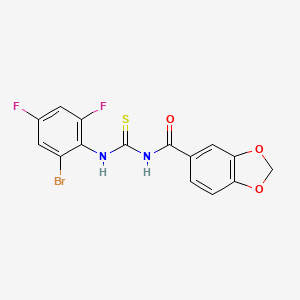 molecular formula C15H9BrF2N2O3S B4627624 N-{[(2-溴-4,6-二氟苯基)氨基]碳硫酰}-1,3-苯二氧杂环-5-甲酰胺 