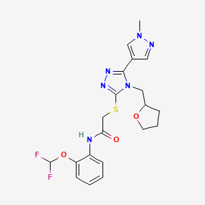 molecular formula C20H22F2N6O3S B4627628 N-[2-(difluoromethoxy)phenyl]-2-{[5-(1-methyl-1H-pyrazol-4-yl)-4-(tetrahydro-2-furanylmethyl)-4H-1,2,4-triazol-3-yl]thio}acetamide 