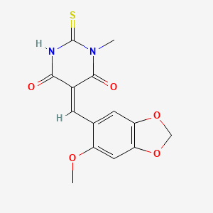 molecular formula C14H12N2O5S B4627782 5-[(6-甲氧基-1,3-苯并二氧杂环-5-基)亚甲基]-1-甲基-2-硫代二氢-4,6(1H,5H)-嘧啶二酮 