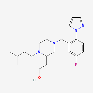 molecular formula C21H31FN4O B4627827 2-[4-[5-fluoro-2-(1H-pyrazol-1-yl)benzyl]-1-(3-methylbutyl)-2-piperazinyl]ethanol 