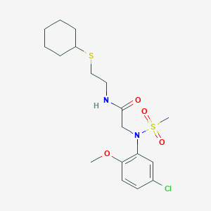 molecular formula C18H27ClN2O4S2 B4627939 N~2~-(5-chloro-2-methoxyphenyl)-N~1~-[2-(cyclohexylthio)ethyl]-N~2~-(methylsulfonyl)glycinamide 