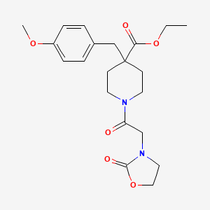 molecular formula C21H28N2O6 B4627998 4-(4-甲氧基苄基)-1-[(2-氧代-1,3-恶唑烷-3-基)乙酰基]-4-哌啶甲酸乙酯 