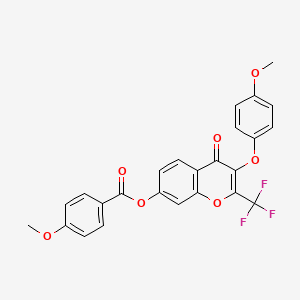 molecular formula C25H17F3O7 B4628087 3-(4-甲氧基苯氧基)-4-氧代-2-(三氟甲基)-4H-色烯-7-基 4-甲氧基苯甲酸酯 