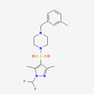 molecular formula C18H24F2N4O2S B4628131 1-{[1-(二氟甲基)-3,5-二甲基-1H-吡唑-4-基]磺酰基}-4-(3-甲基苄基)哌嗪 