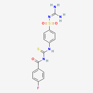 molecular formula C15H14FN5O3S2 B4628165 N-({[4-({[amino(imino)methyl]amino}sulfonyl)phenyl]amino}carbonothioyl)-4-fluorobenzamide 