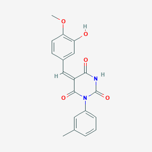 molecular formula C19H16N2O5 B4628177 5-(3-羟基-4-甲氧基苄亚lidene)-1-(3-甲基苯基)-2,4,6(1H,3H,5H)-嘧啶三酮 