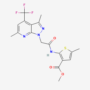 molecular formula C18H17F3N4O3S B4628181 methyl 2-({[3,6-dimethyl-4-(trifluoromethyl)-1H-pyrazolo[3,4-b]pyridin-1-yl]acetyl}amino)-5-methyl-3-thiophenecarboxylate 