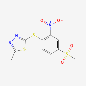 molecular formula C10H9N3O4S3 B4628214 2-methyl-5-{[4-(methylsulfonyl)-2-nitrophenyl]thio}-1,3,4-thiadiazole 