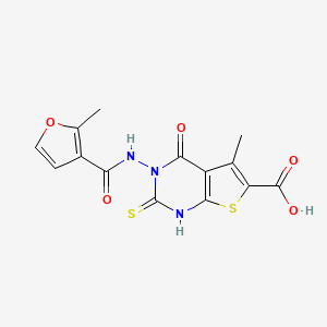 molecular formula C14H11N3O5S2 B4628312 2-mercapto-5-methyl-3-[(2-methyl-3-furoyl)amino]-4-oxo-3,4-dihydrothieno[2,3-d]pyrimidine-6-carboxylic acid 