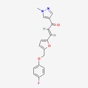 molecular formula C18H15FN2O3 B4628333 3-{5-[(4-fluorophenoxy)methyl]-2-furyl}-1-(1-methyl-1H-pyrazol-4-yl)-2-propen-1-one 