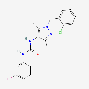 molecular formula C19H18ClFN4O B4628511 N-[1-(2-chlorobenzyl)-3,5-dimethyl-1H-pyrazol-4-yl]-N'-(3-fluorophenyl)urea 
