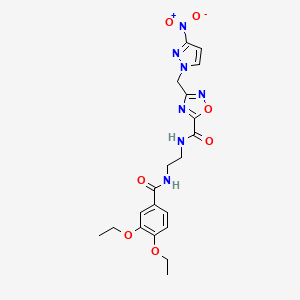 molecular formula C20H23N7O7 B4628560 N-{2-[(3,4-二乙氧基苯甲酰)氨基]乙基}-3-[(3-硝基-1H-吡唑-1-基)甲基]-1,2,4-恶二唑-5-甲酰胺 CAS No. 1006660-00-9
